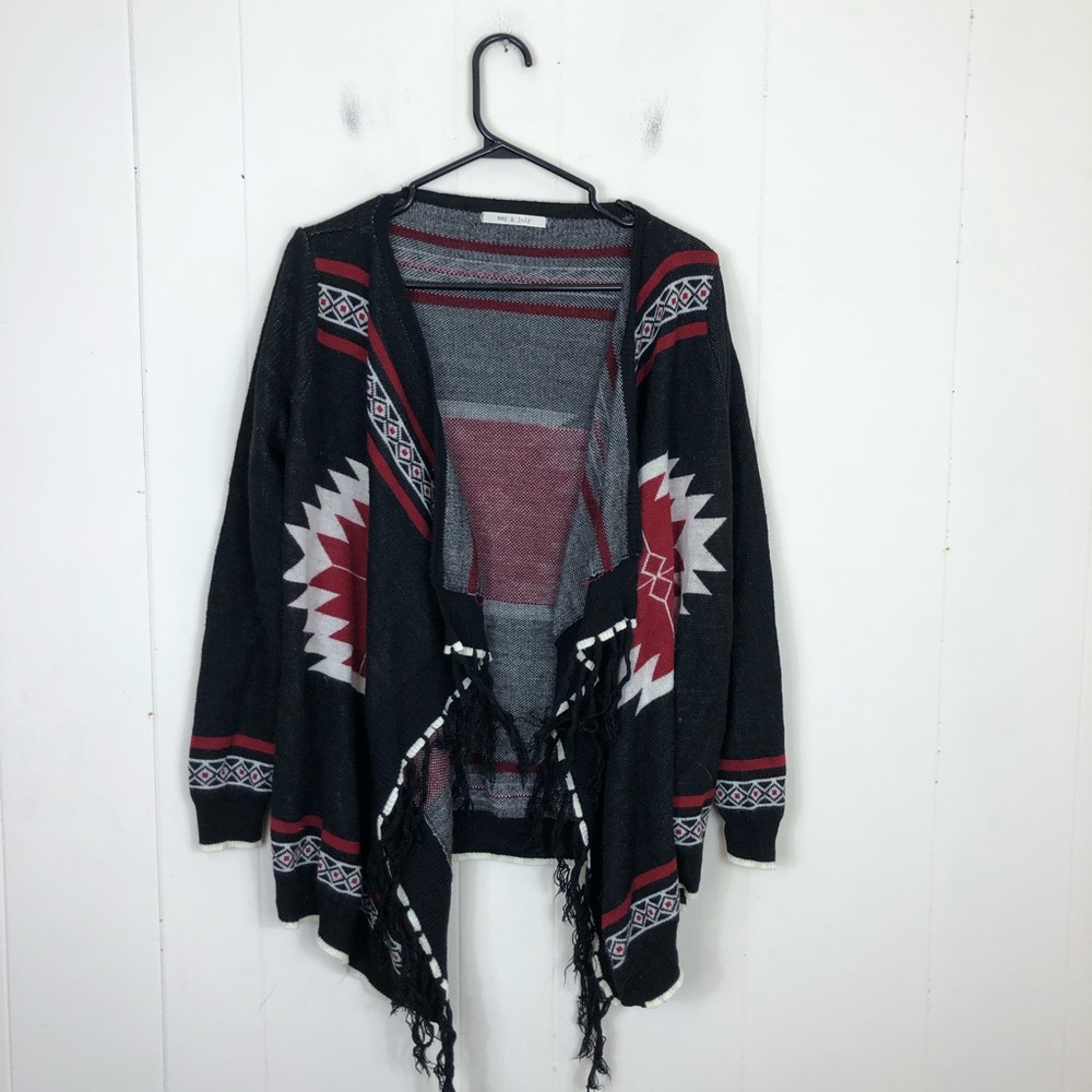 May & July Open Wrap Cardigan Sweater Aztec Pattern Sz S